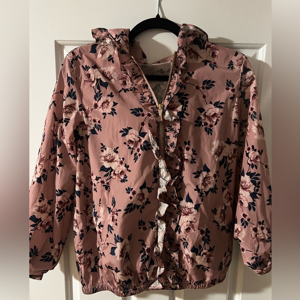 Kate Spade NY Athleisure Prairie Rose Ruffle Anorak Faded Peony Women's Coat.